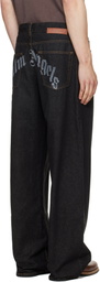 Palm Angels Black Curved Logo Loose Jeans