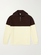 LOEWE - Anagram-Embossed Two-Tone Cotton-Blend Jersey Half-Zip Sweater - Brown
