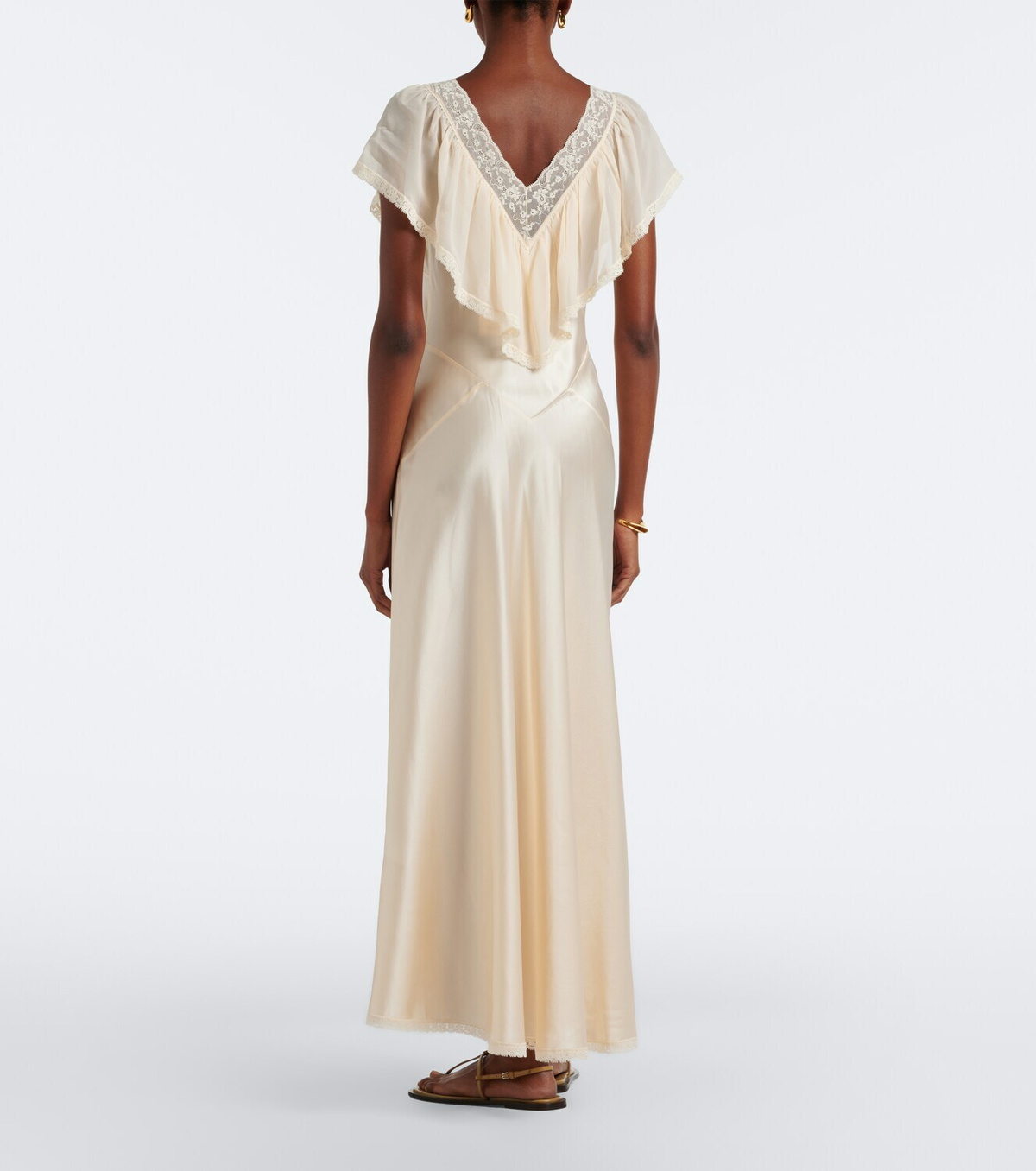 Dôen Léoris lace-trimmed ruffled silk midi dress
