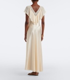 Dôen Léoris lace-trimmed ruffled silk midi dress