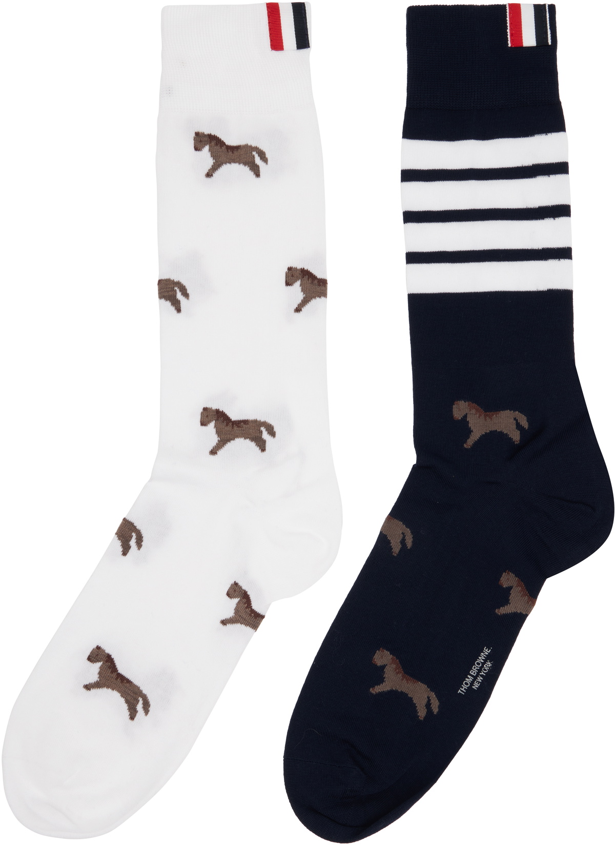 Thom Browne White & Navy Funmix Geese Jacuquard Mid Calf Socks