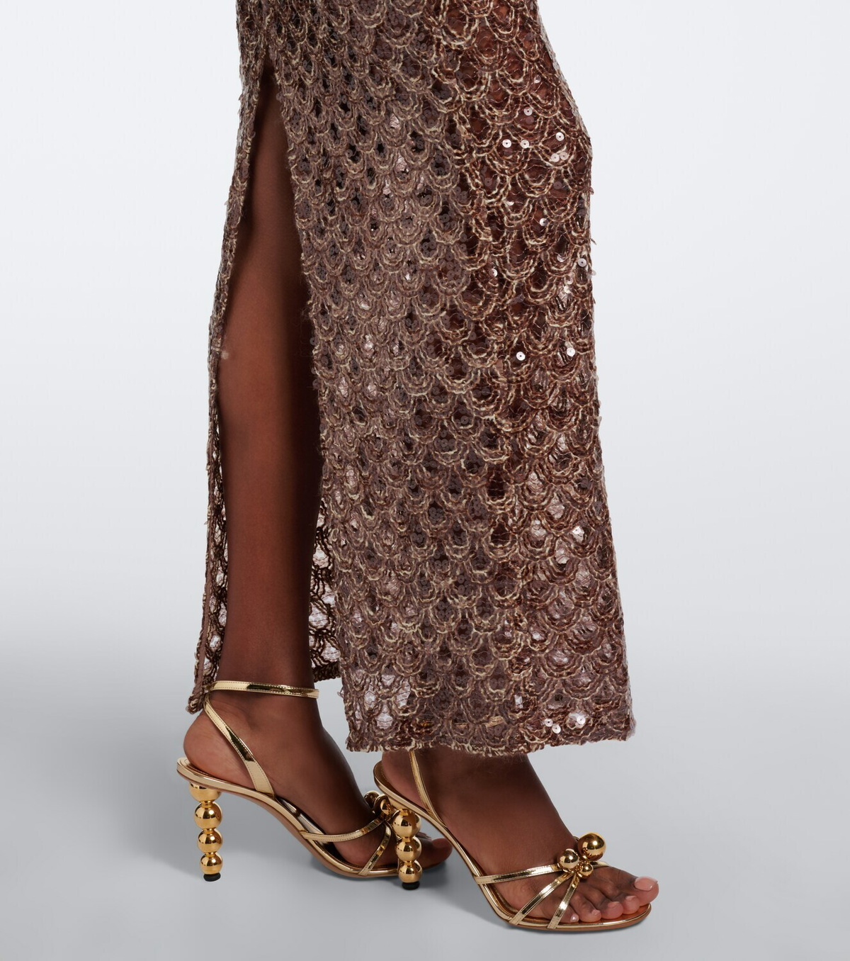 Là Fuori Scales of Gold embellished halterneck gown