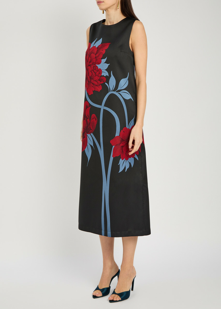 LA Double J Column Floral-jacquard Satin-twill Midi Dress Multicoloured