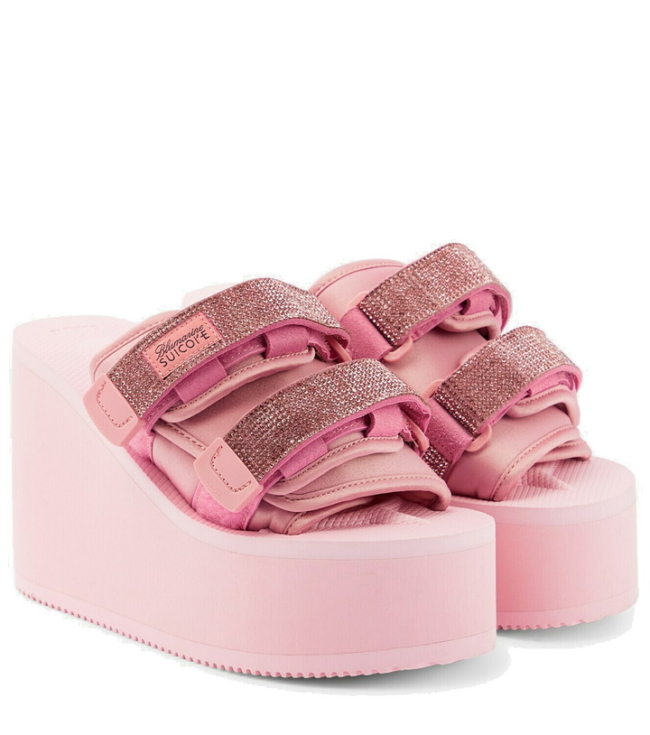 Photo: Blumarine X Suicoke Moto embellished platform slides