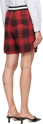 Rhude Red & Black Flannel 'Rhude' Collegiate Court Logo Shorts