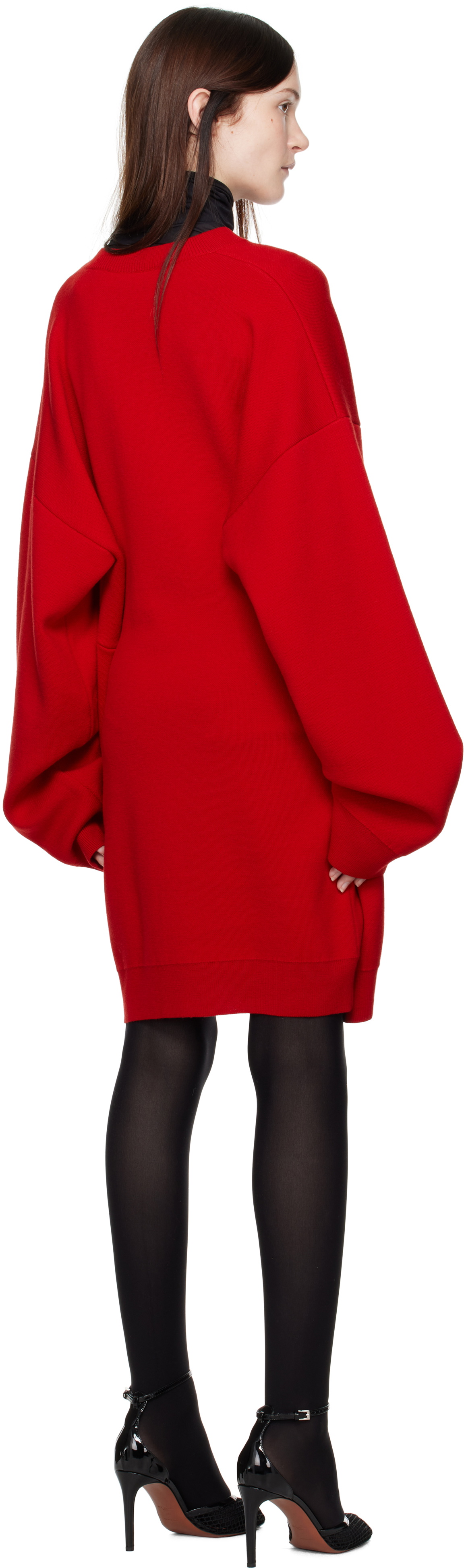 MARIE ADAM-LEENAERDT Red Fitted Back Sweater Minidress
