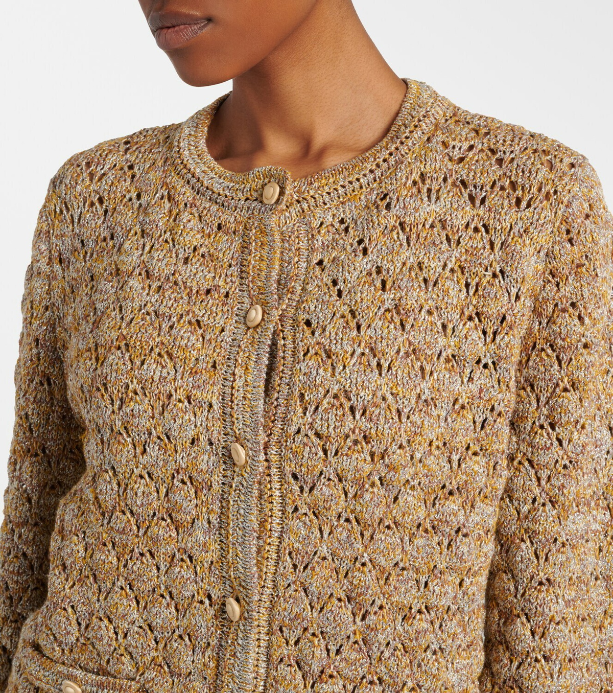 Valentino Open-knit linen-blend lamé cardigan