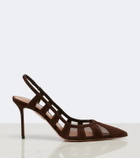 Aquazzura Screen 85 suede and mesh slingback pumps