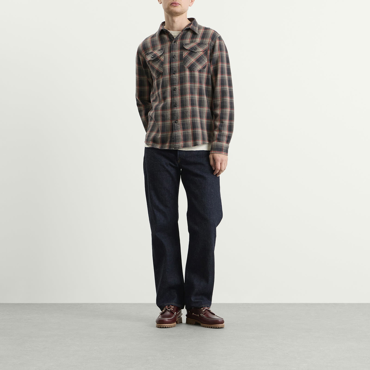 RRL Men's Jasper Check Shirt in Rl-810 Grey/Red