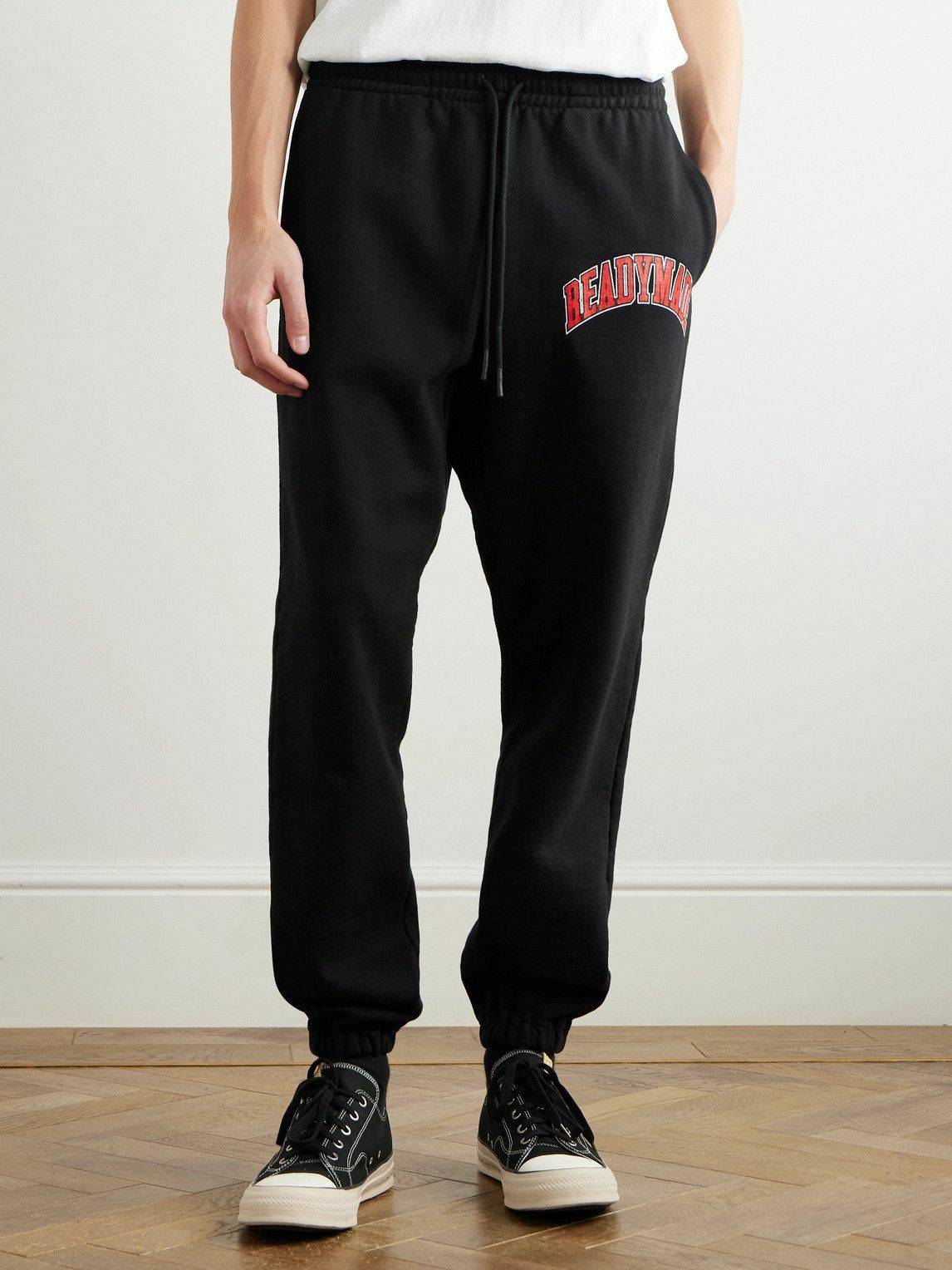 READYMADE - Tapered Logo-Print Cotton-Blend Jersey Sweatpants - Black