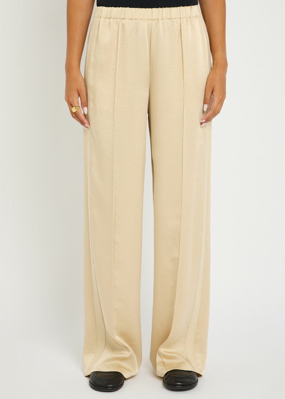 Vince Pintucked Satin-crepe Trousers Cream