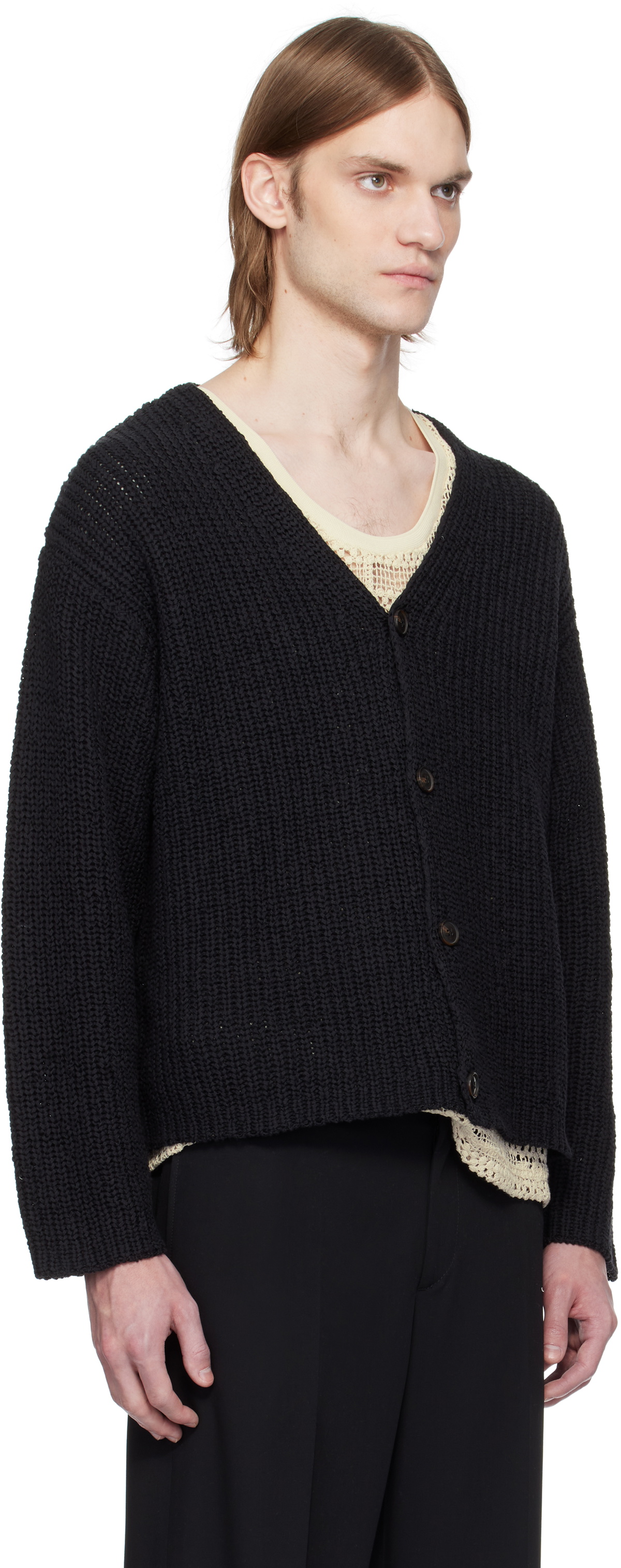 CMMN SWDN Black Eldar Tape Knit Cardigan CMMN SWDN