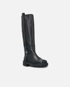 Pinko High Leather Boots With Logo Detail Limo Black