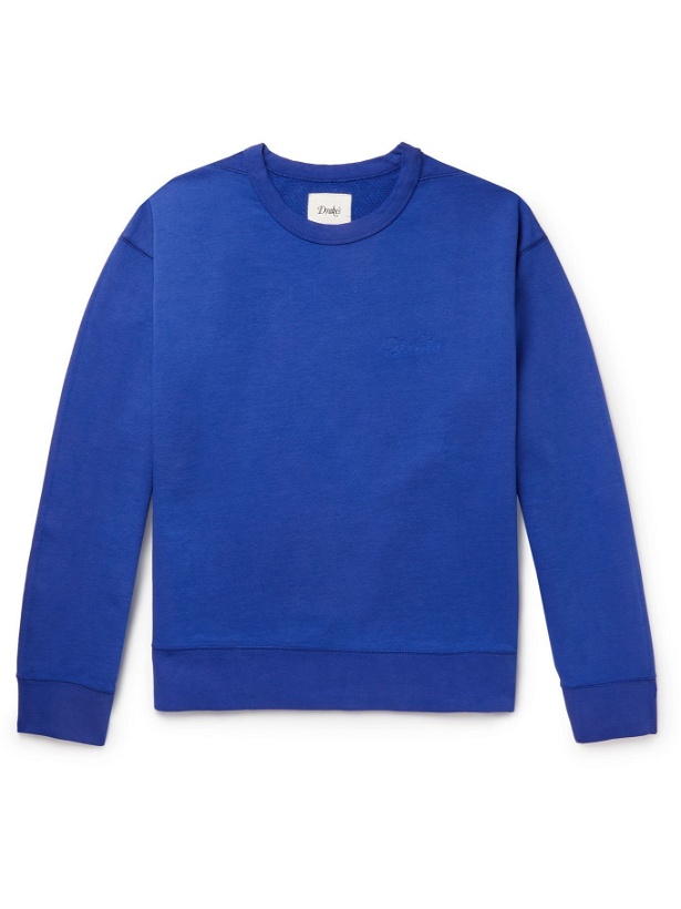 Photo: DRAKE'S - Logo-Embroidered Cotton-Jersey Sweatshirt - Blue