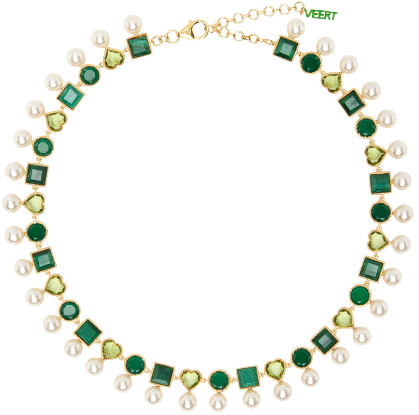 VEERT Gold & Green 'The Shape' Pearl Necklace