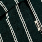 Tekla Fabrics Terry Hooded Bathrobe in Forest Green Stripes