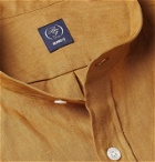 Beams F - Grandad-Collar Linen Shirt - Brown