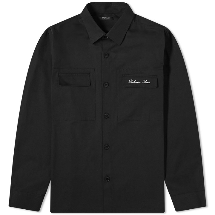 Photo: Balmain Men's Signature Cotton Overshirt in Black