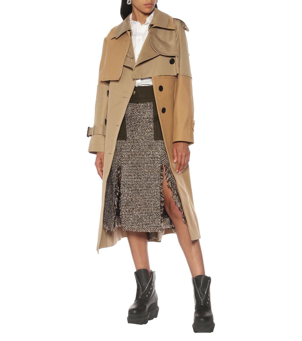 トレンチコート SACAI GABARDINE TRENCH COAT WITH NYLON VEST sacai Detachable Down Vest Trench Coat Beige 1 | PLAYFUL