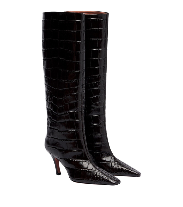 Photo: Amina Muaddi Mona croc-effect leather knee-high boots