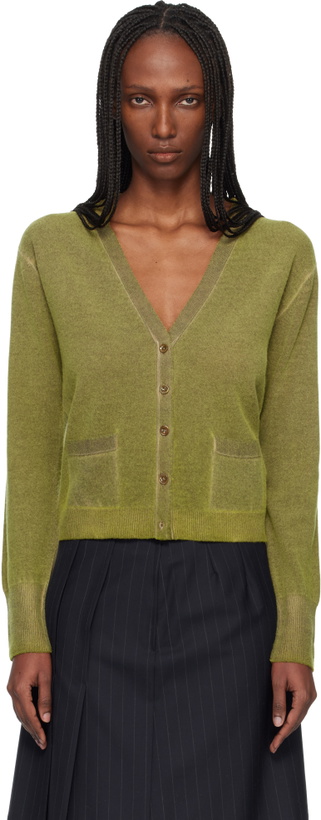 Photo: Maison Margiela Green Virgin Wool V Neck Cardigan