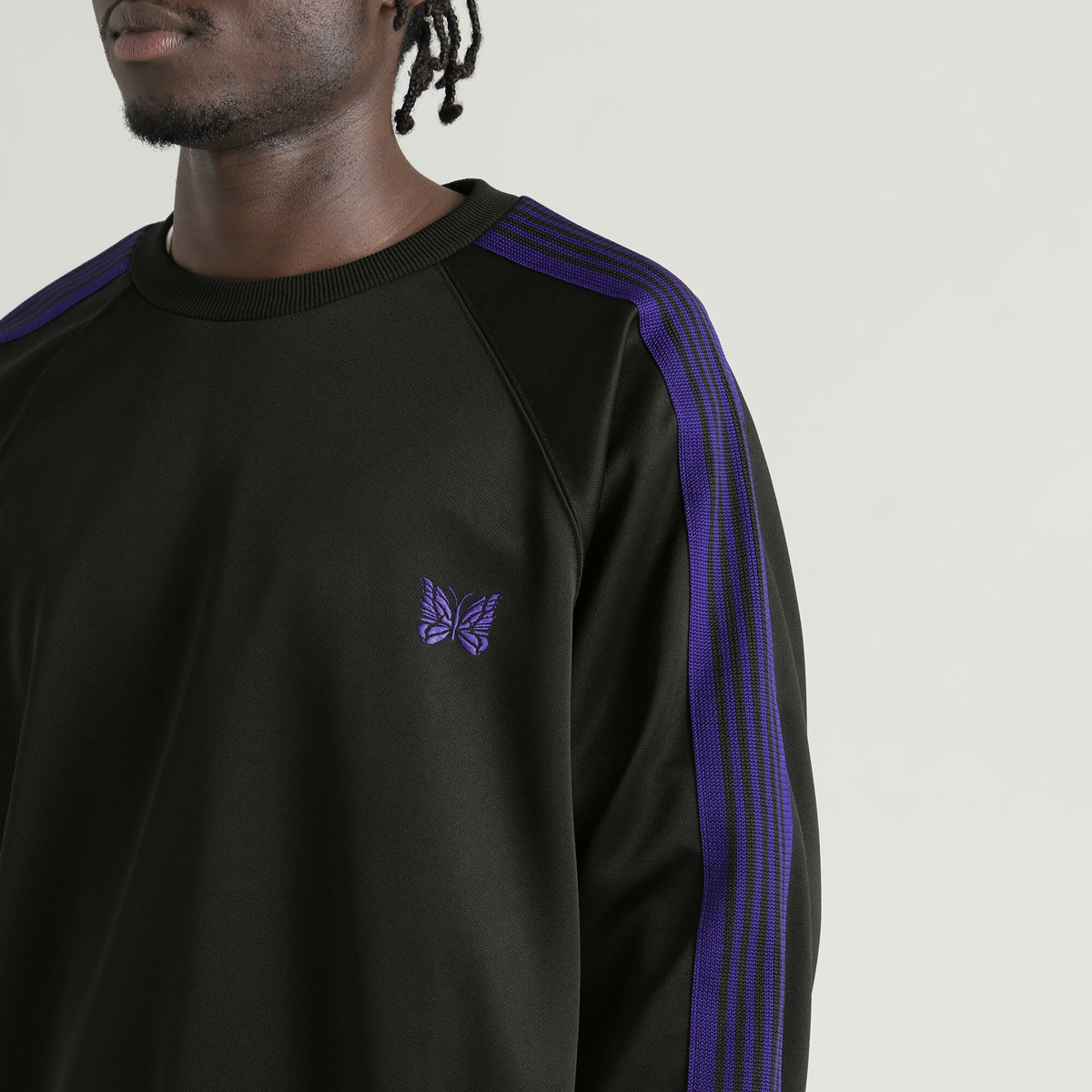 Needles Men's Poly Smooth Crew Neck Sweatshirt in Black