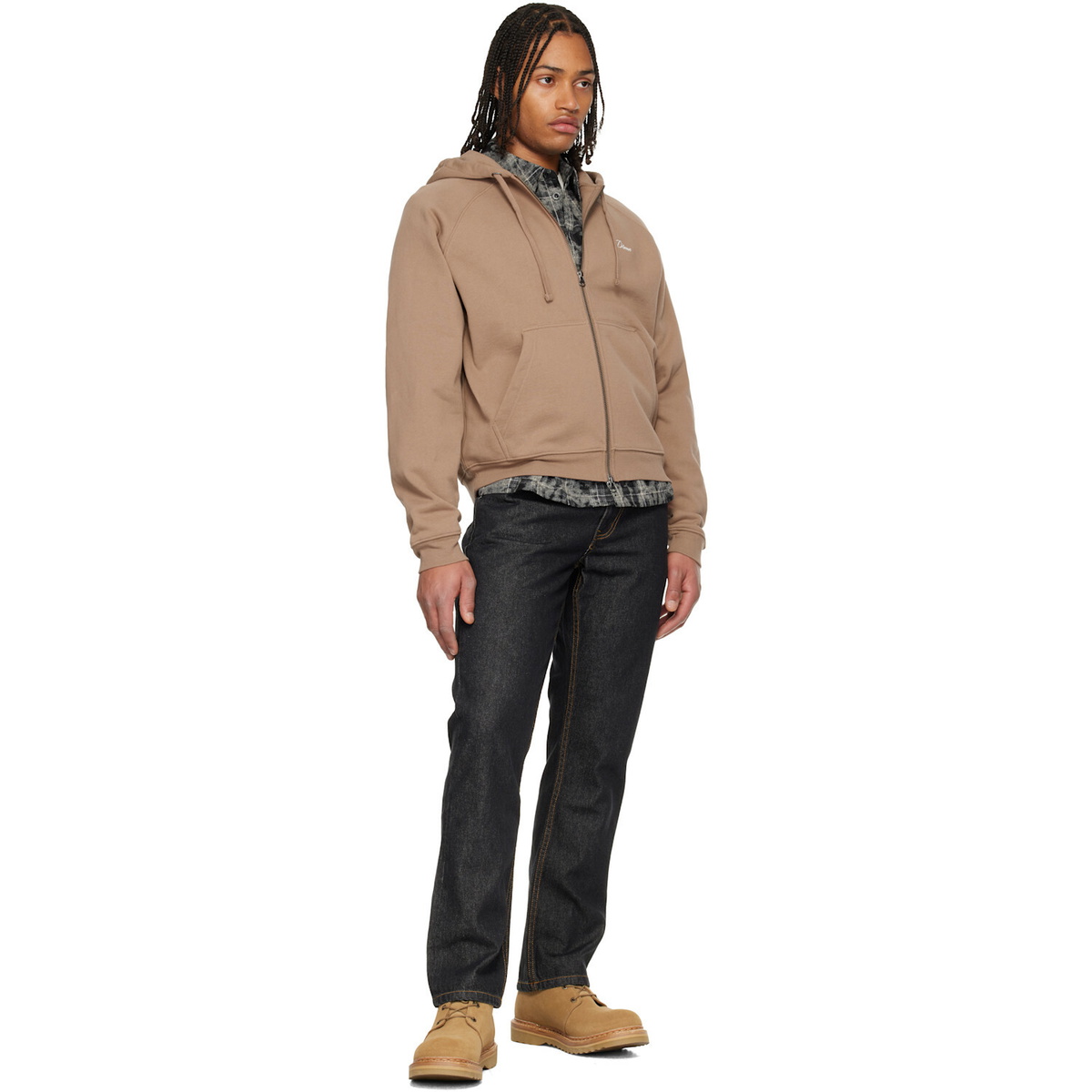 Dime Taupe Cursive Small Logo Zip Hoodie