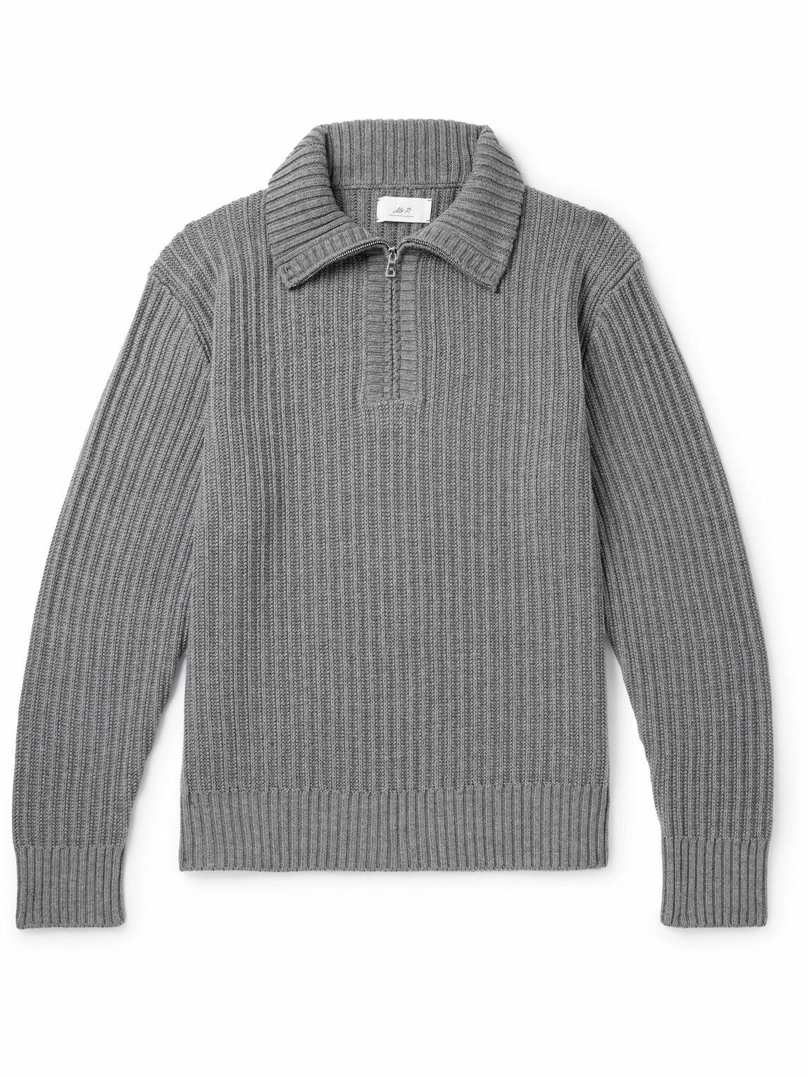 Photo: Mr P. - Ribbed Merino Wool Half-Zip Sweater - Gray