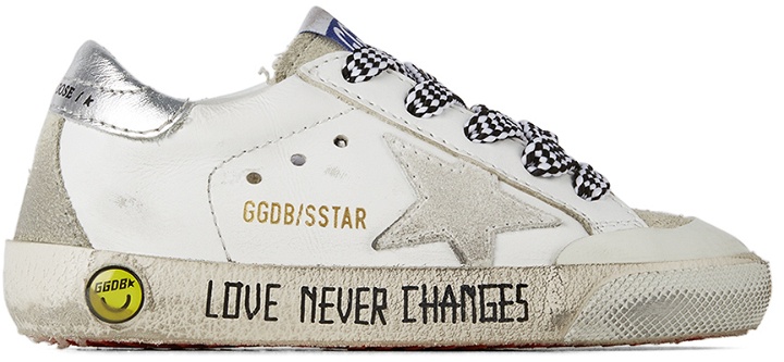 Photo: Golden Goose Baby White & Silver Super-Star Penstar Classic Spur Sneakers