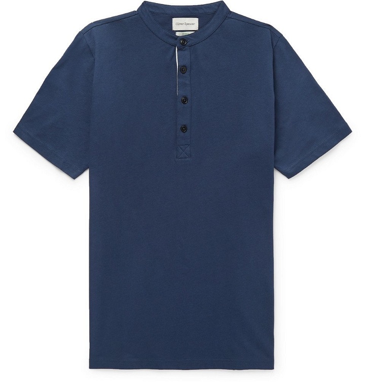 Photo: Oliver Spencer - Organic Cotton-Jersey Henley T-Shirt - Navy