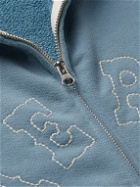 CHERRY LA - Ranch Logo-Embroidered Garment-Dyed Cotton-Jersey Zip-Up Hoodie - Blue