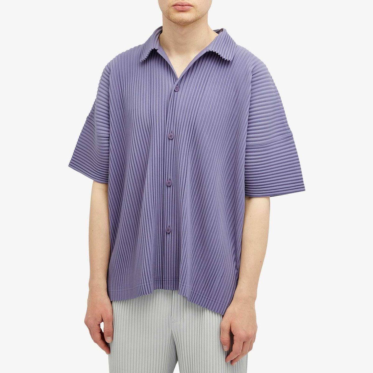 Homme Plissé Issey Miyake Men's Pleated Vacation Shirt in Purple