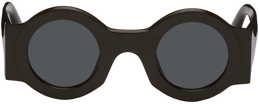 Dries Van Noten SSENSE Exclusive Brown Linda Farrow Edition Circle Sunglasses