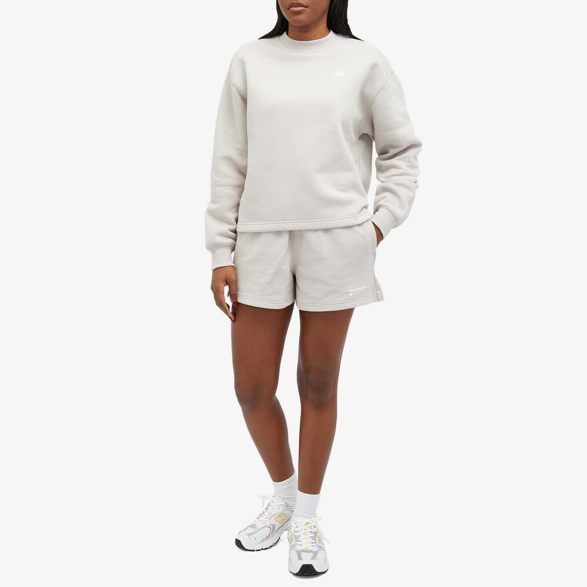 New Balance Women's Linear Heritage French Terry Short in Moonrock