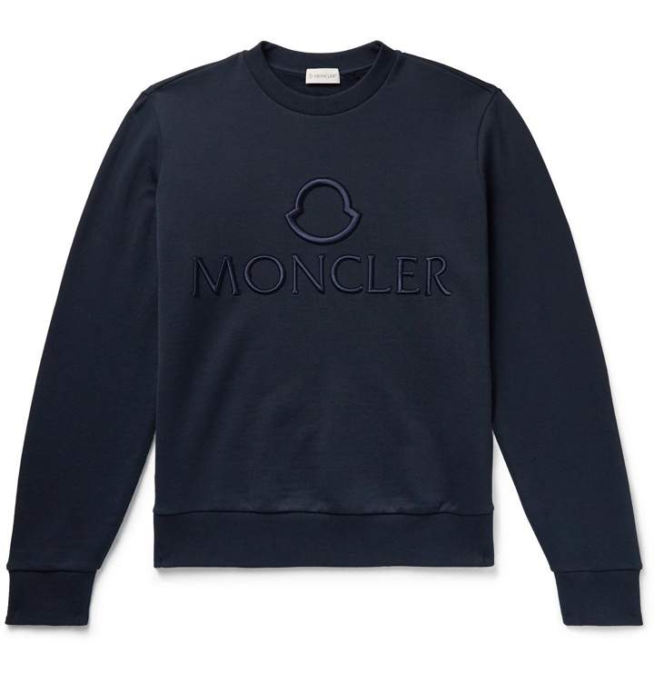Photo: MONCLER - Logo-Embroidered Loopback Cotton-Jersey Sweatshirt - Blue