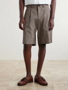 Oliver Spencer - Leaman Straight-Leg Pleated Checked Cotton-Blend Shorts - Brown