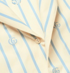 Gucci - Camp-Collar Logo-Jacquard Striped Cotton-Poplin Shirt - Neutrals