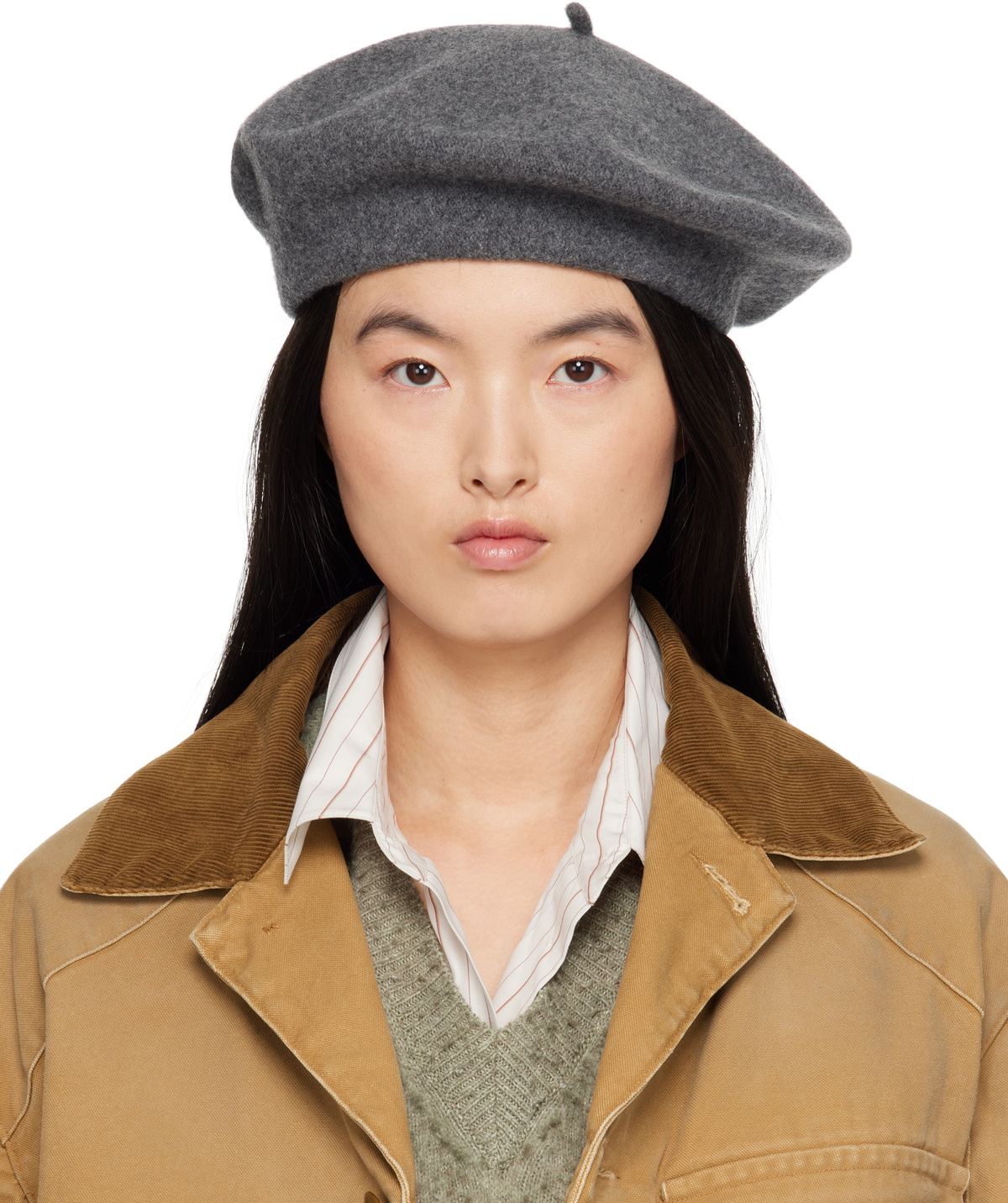 【関税＆送料込み】Maison Margiela Four-Stitch Wool Beret Maison Margiela Four stitch-logo Virgin Wool Beret | Grey