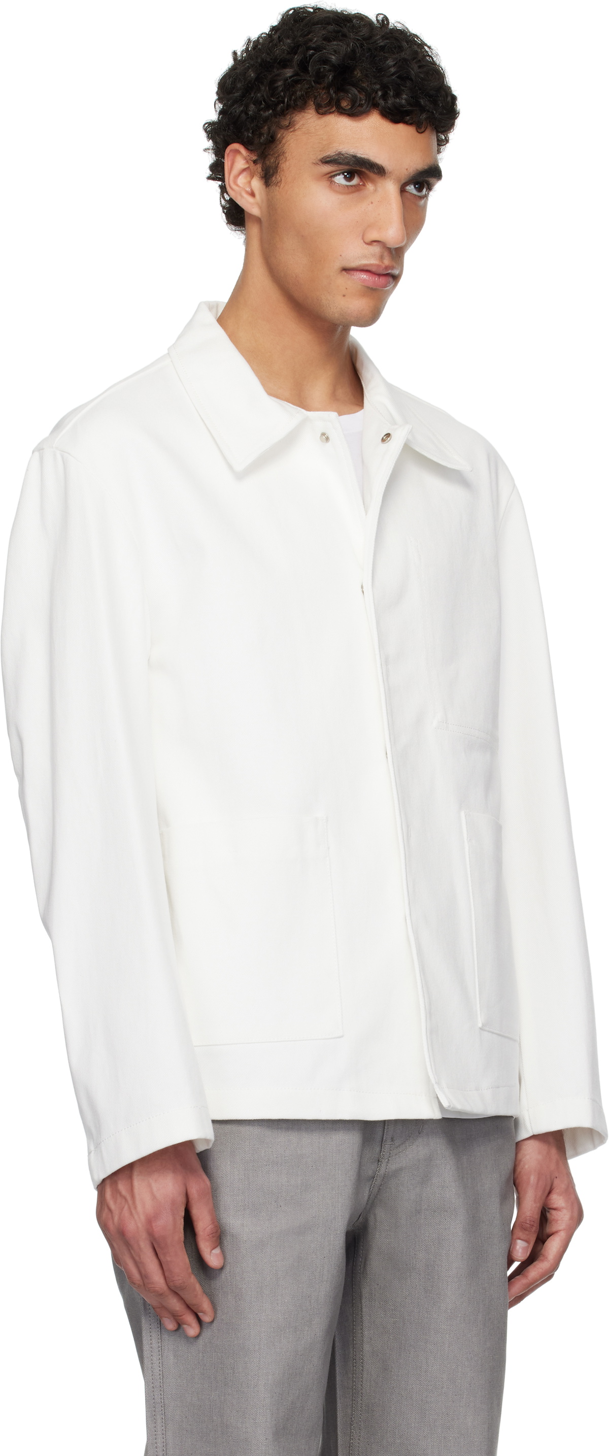 AMOMENTO White Pocket Denim Jacket