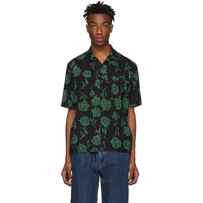 Photo: Aries Black and Green Rose Bowling Shirt