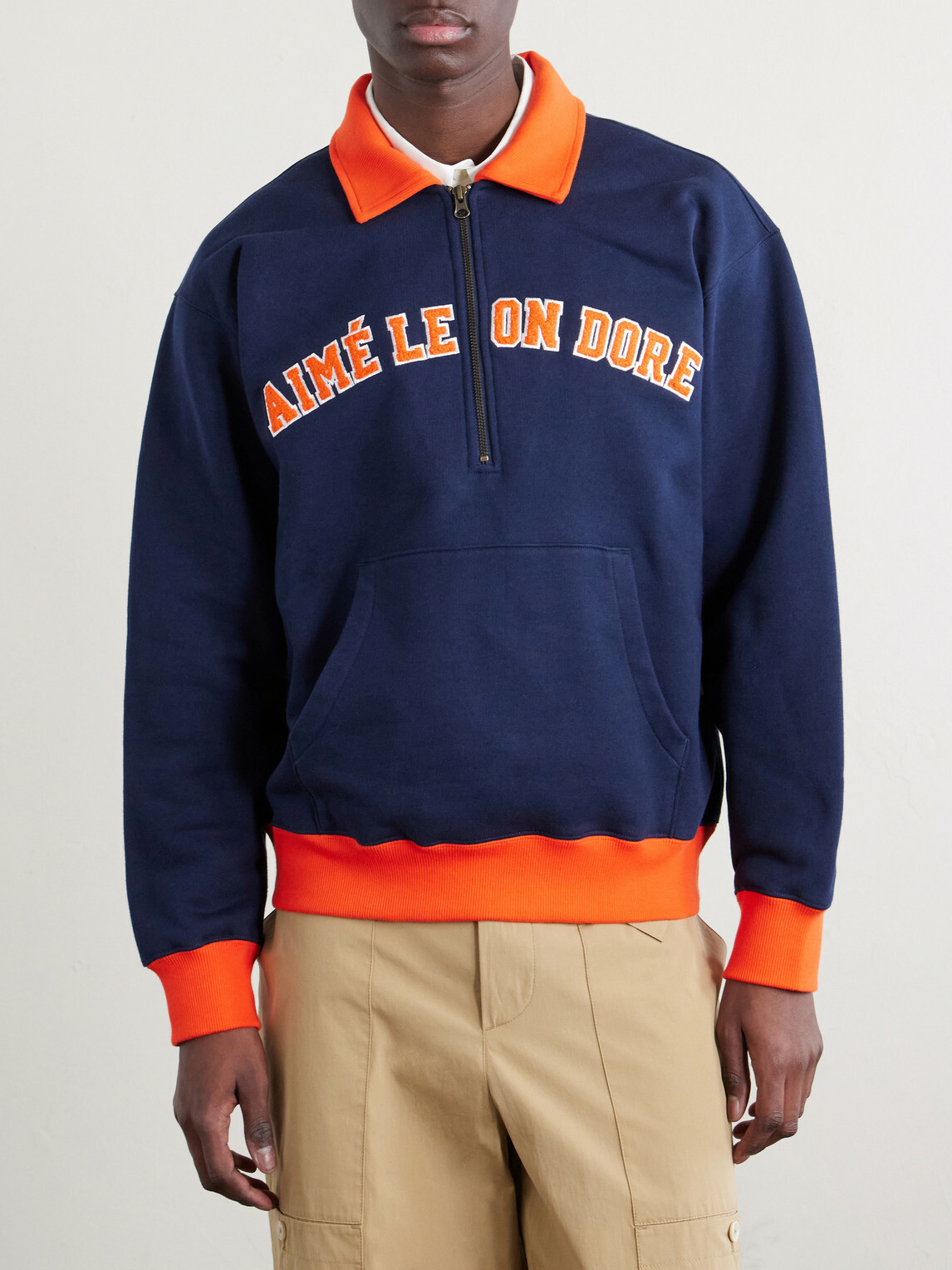 Aimé Leon Dore - Logo-Embroidered Cotton-Jersey Half-Zip Sweatshirt - Blue