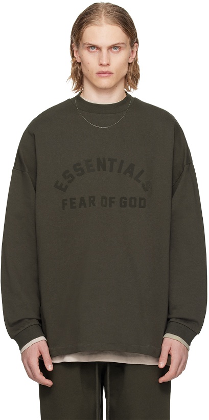 Photo: Fear of God ESSENTIALS Gray Crewneck Long Sleeve T-Shirt