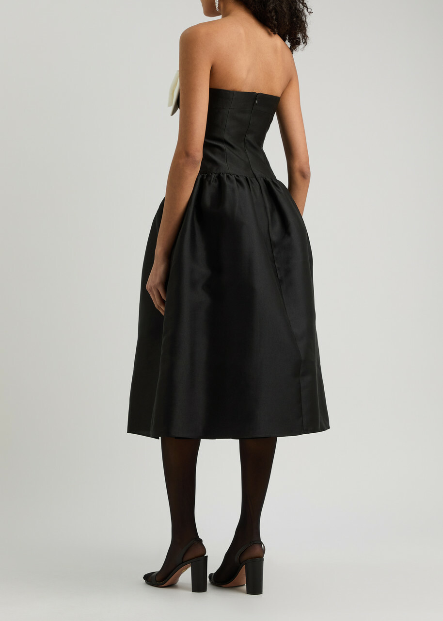 Self-portrait Bow-embellished Taffeta Midi Dress Black