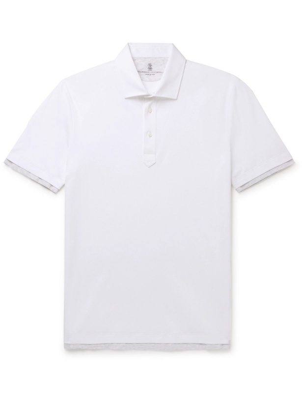 Photo: BRUNELLO CUCINELLI - Slim-Fit Layered Cotton-Jersey Polo Shirt - White
