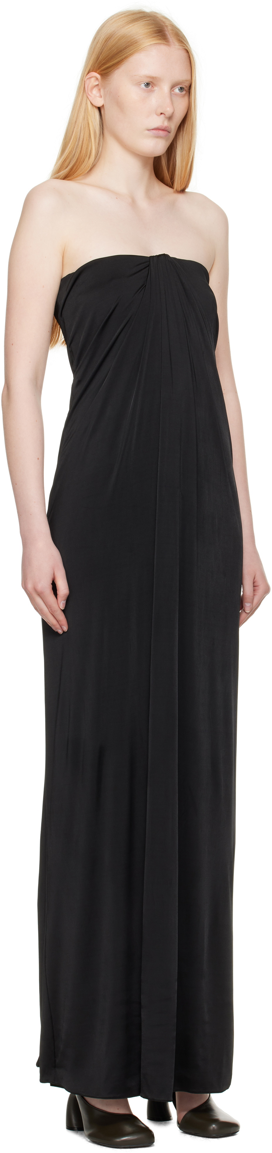 Ferragamo Black Sleeveless Gathered Maxi Dress