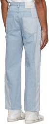 Feng Chen Wang Blue Two-Tone Deconstructed Jeans