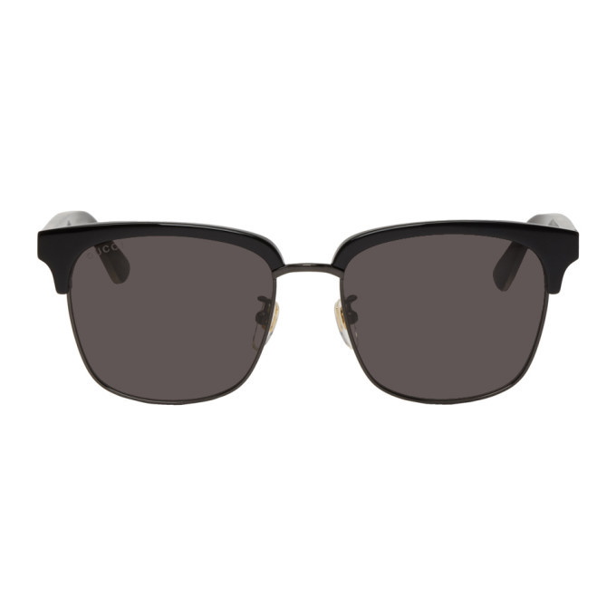 Photo: Gucci Black Rectangular Half-Rim Sunglasses