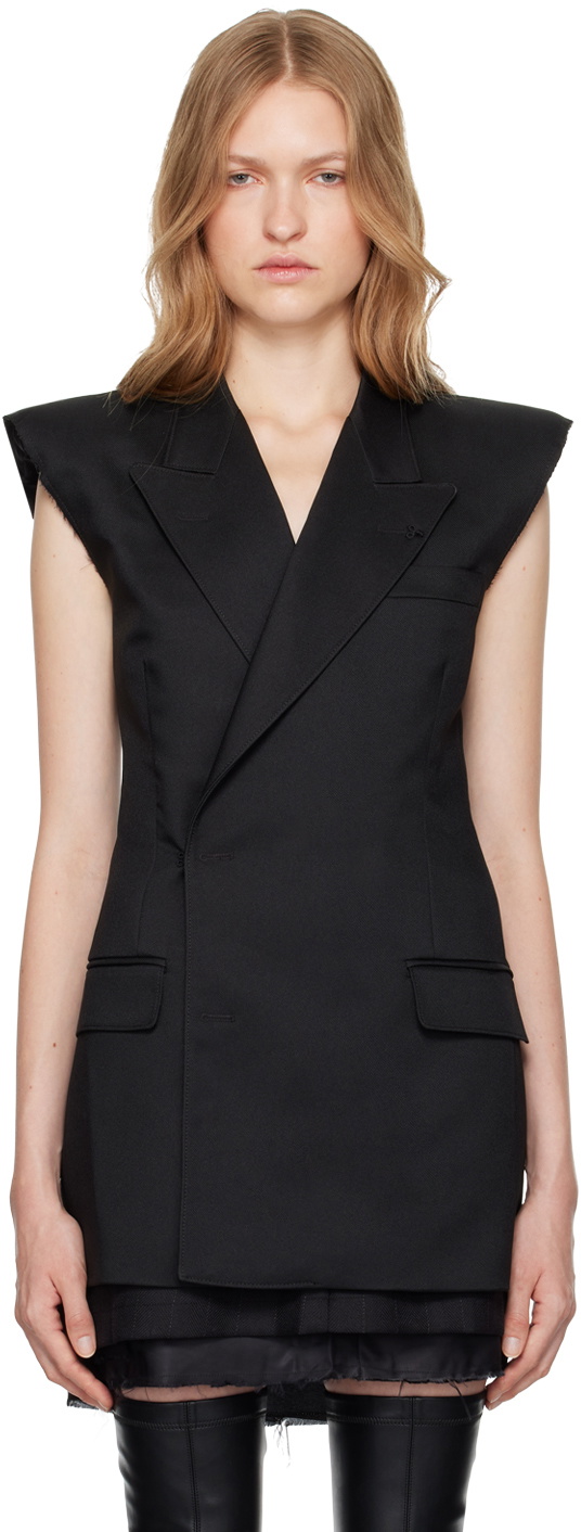 MM6 Maison Margiela Black Double-Breasted Twill Vest