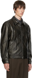 AMOMENTO Black Faux-Leather Bomber Jacket