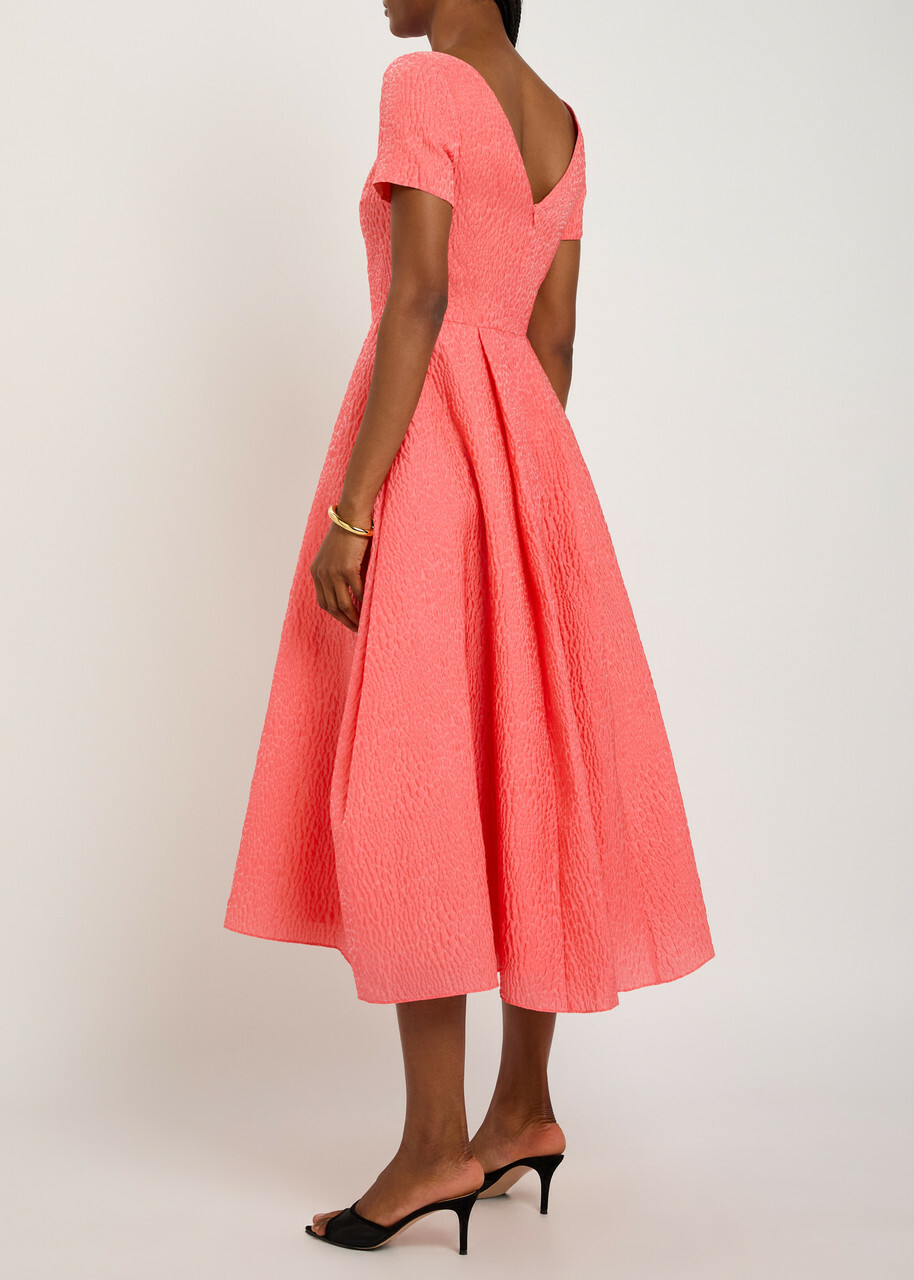 Roksanda Vaela Wide-neck Cloqué Midi Dress Orange